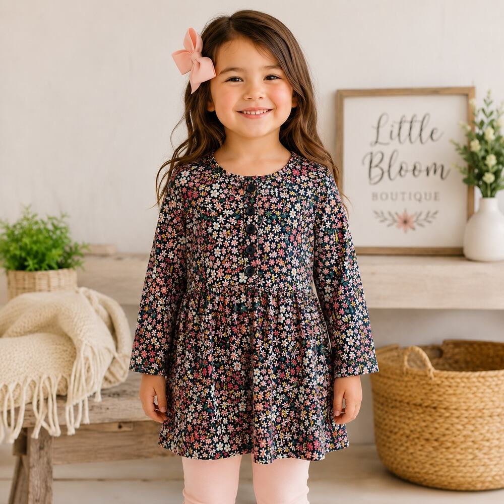 Tea Collection Navy Floral Long Sleeve Dress 6 to 9 Months